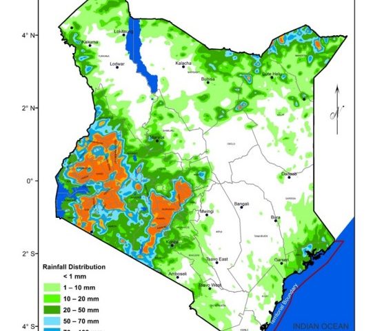 Heavy rainfall episodes expected in parts of the country including Nairobi County